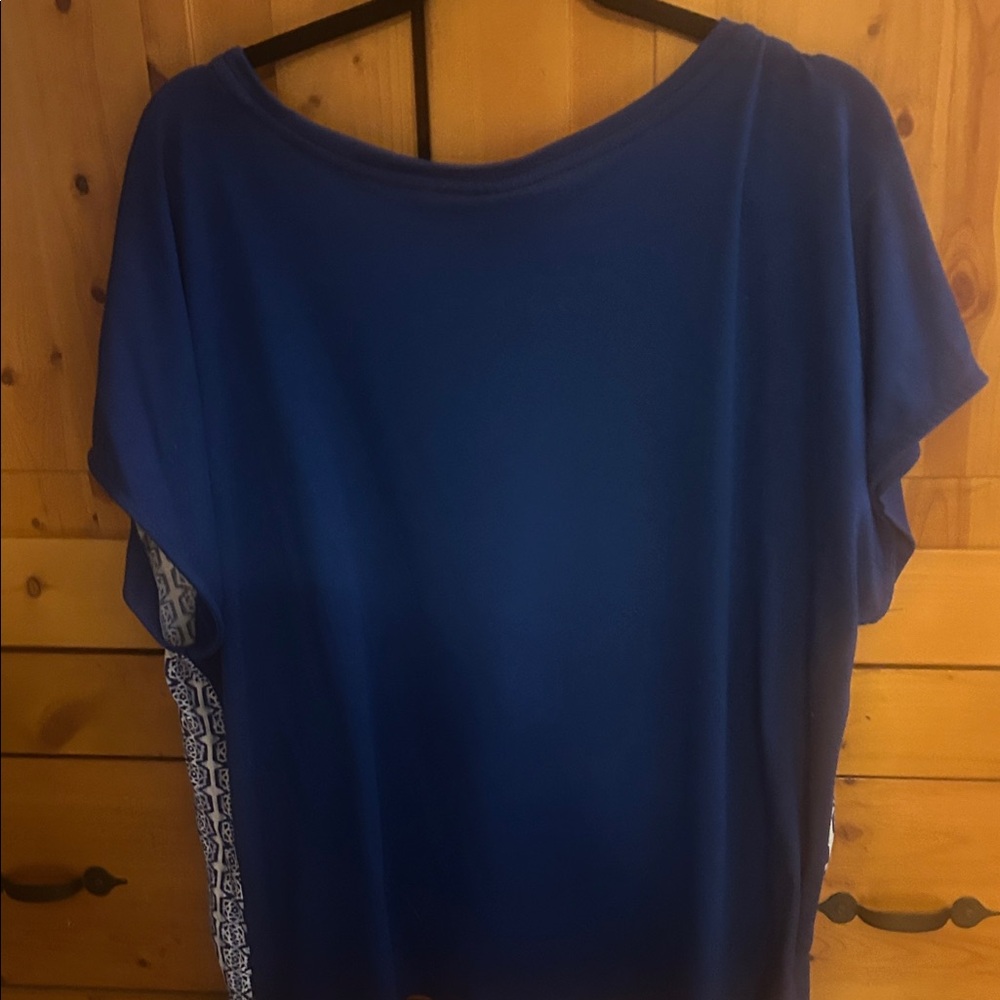 Ruby Rd. Navy and Red Printed Border Tunic Top - Picture 4 of 4